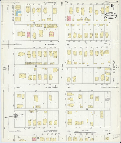 Sanborn Fire Insurance Map from Kankakee, Kankakee County, Illinois (1914), Sheet #0009 - Complete Map Set gallery image, historic Sanborn map, vintage wall art, Illinois Illinois