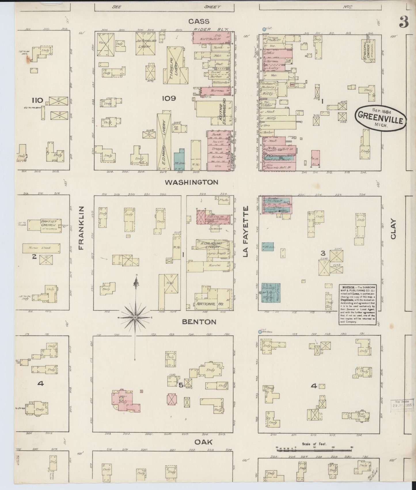 Sanborn Fire Insurance Map from Greenville, Montcalm County, Michigan (1884), Sheet #0003 - Complete Map Set gallery image, historic Sanborn map, vintage wall art, Michigan Michigan