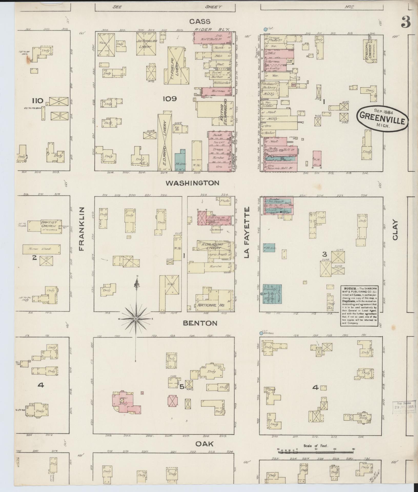 Sanborn Fire Insurance Map from Greenville, Montcalm County, Michigan (1884), Sheet #0003 - Complete Map Set gallery image, historic Sanborn map, vintage wall art, Michigan Michigan