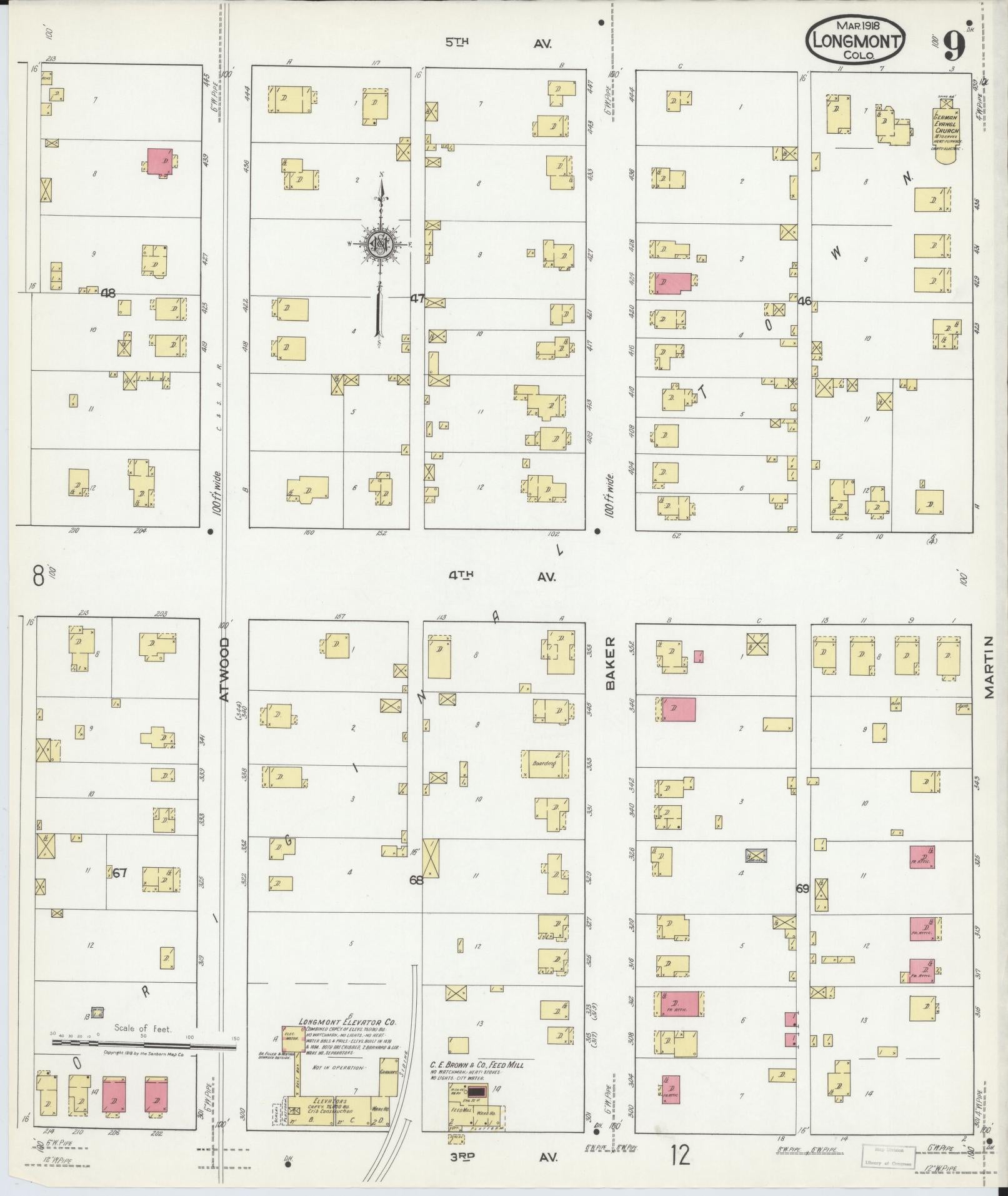 Sanborn Fire Insurance Map from Longmont, Boulder County, Colorado (1918), Sheet #0009 - Historic Sanborn Fire Insurance Map Print, vintage old map wall art, antique decor, genealogy gift, Colorado Colorado map