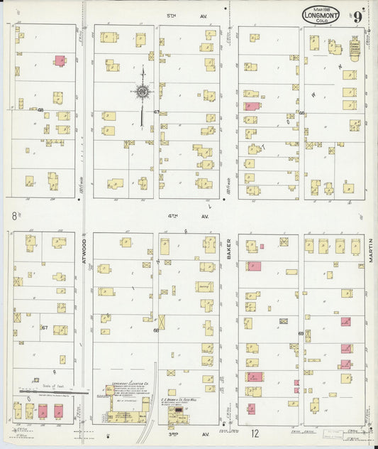 Sanborn Fire Insurance Map from Longmont, Boulder County, Colorado (1918), Sheet #0009 - Historic Sanborn Fire Insurance Map Print, vintage old map wall art, antique decor, genealogy gift, Colorado Colorado map