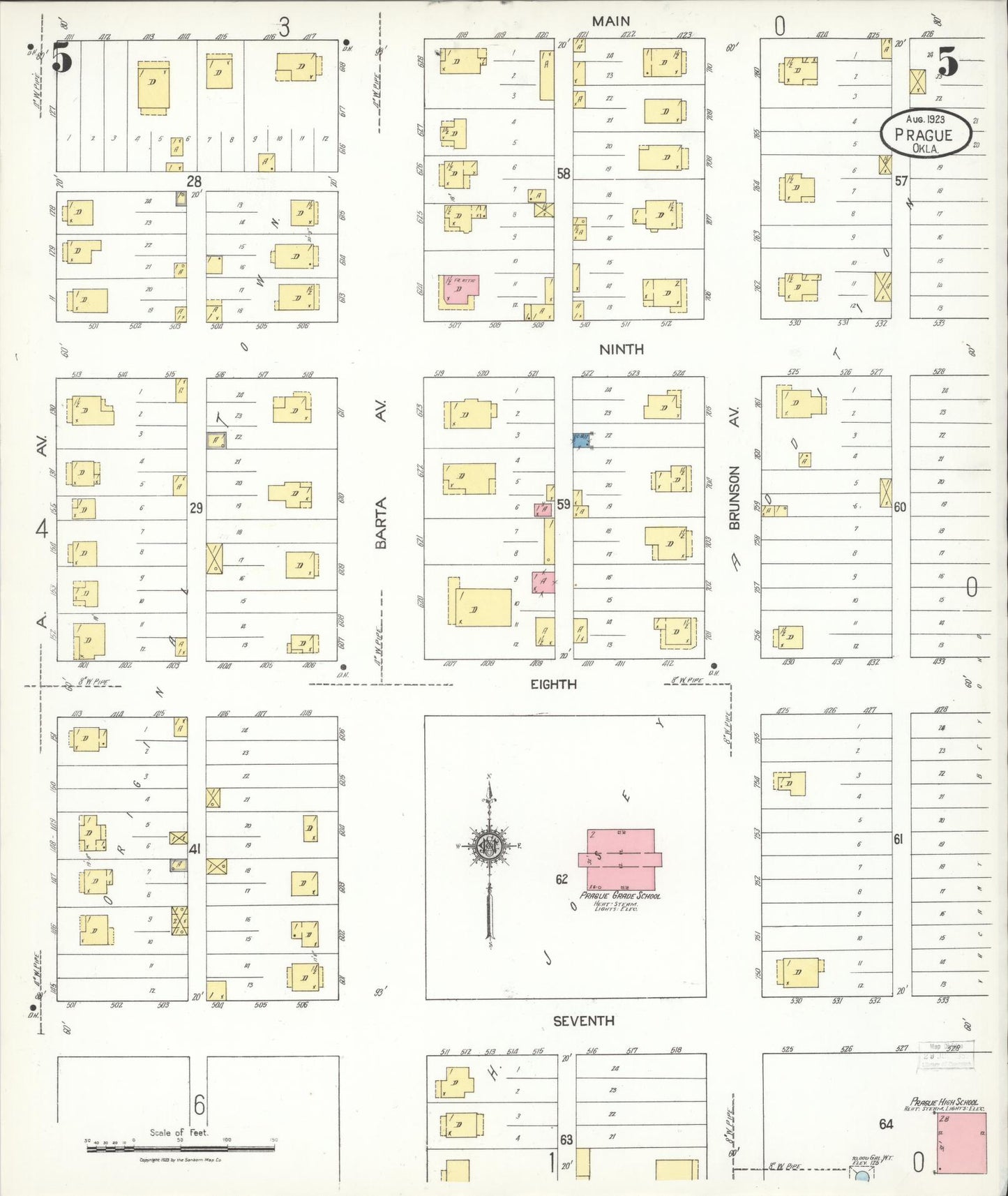 Sanborn Fire Insurance Map from Prague, Lincoln County, Oklahoma (1923), Sheet #0005 - Historic Sanborn Fire Insurance Map Print, vintage old map wall art, antique decor, genealogy gift, Oklahoma Oklahoma map