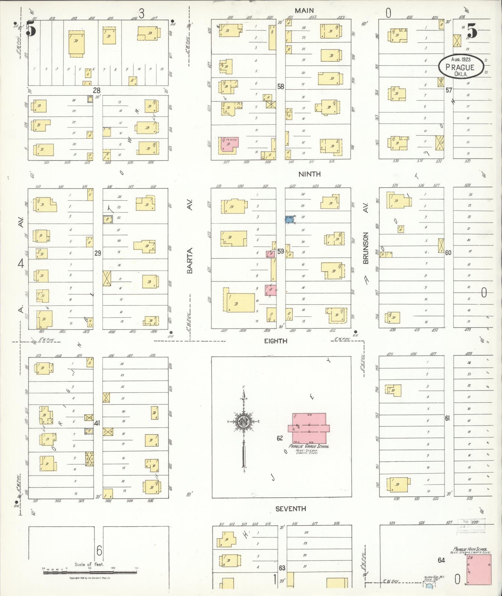 Sanborn Fire Insurance Map from Prague, Lincoln County, Oklahoma (1923), Sheet #0005 - Historic Sanborn Fire Insurance Map Print, vintage old map wall art, antique decor, genealogy gift, Oklahoma Oklahoma map