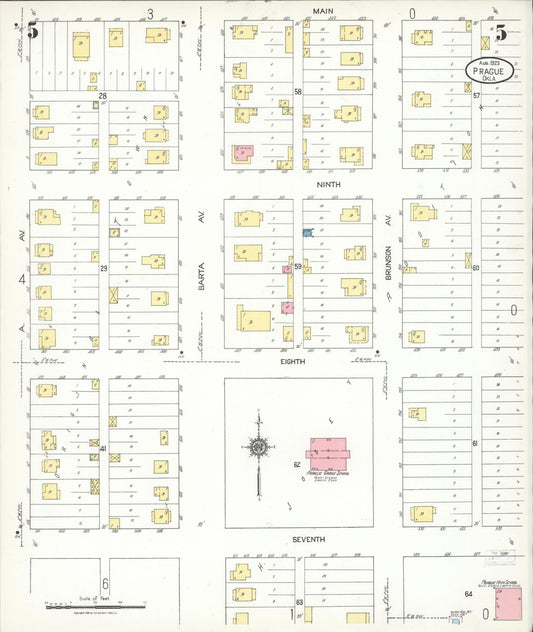 Sanborn Fire Insurance Map from Prague, Lincoln County, Oklahoma (1923), Sheet #0005 - Historic Sanborn Fire Insurance Map Print, vintage old map wall art, antique decor, genealogy gift, Oklahoma Oklahoma map
