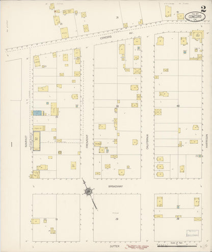 Sanborn Fire Insurance Map from Concord, Contra Costa County, California (1917), Sheet #0002 - Historic Sanborn Fire Insurance Map Print, vintage old map wall art, antique decor, genealogy gift, California California map