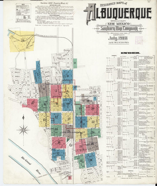 Sanborn Fire Insurance Map from Albuquerque, Bernalillo County, New Mexico (1908), Sheet #0001 - Complete Map Set gallery image, historic Sanborn map, vintage wall art, New Mexico New Mexico