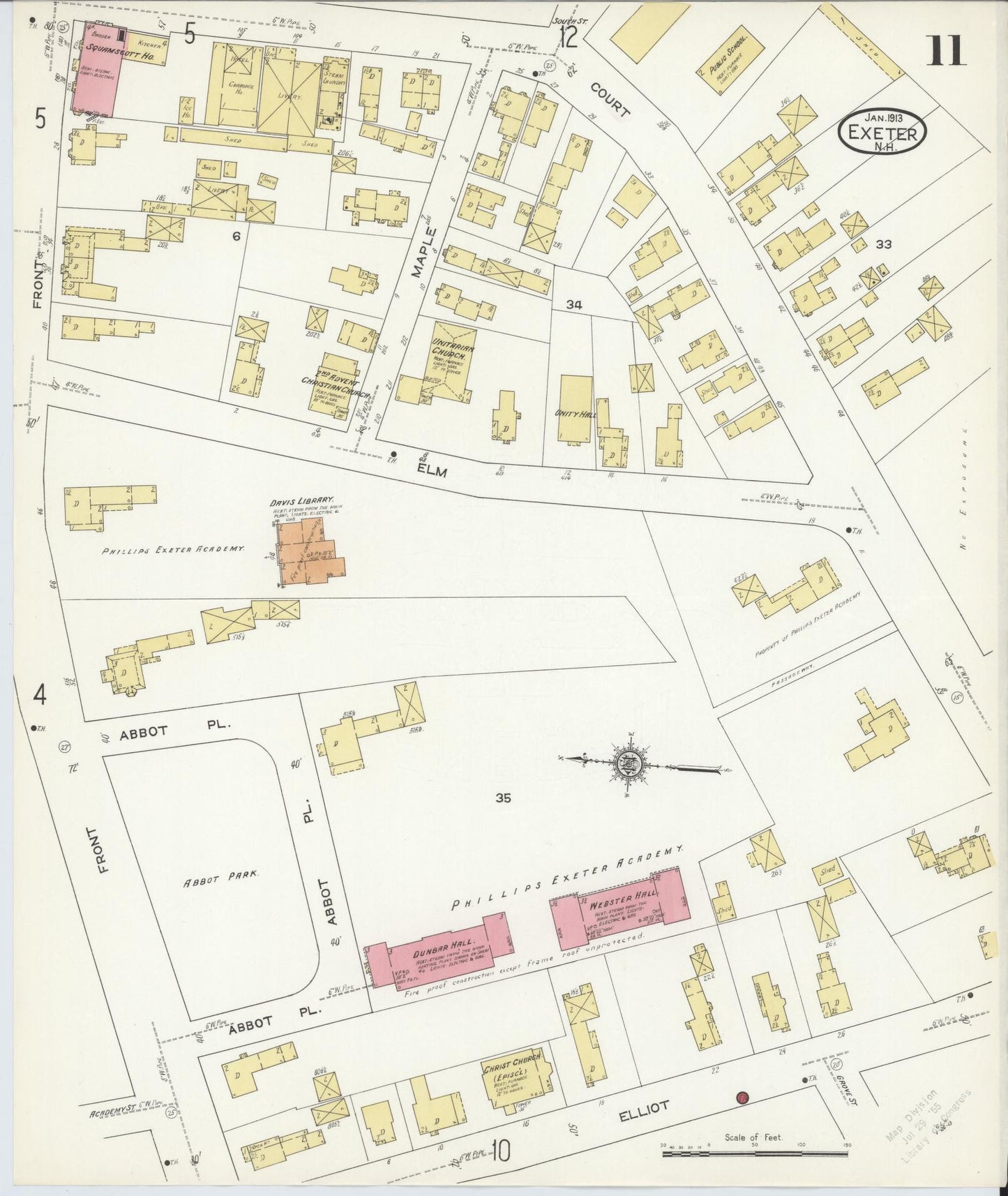 Sanborn Fire Insurance Map from Exeter, Rockingham County, New Hampshire (1913), Sheet #0011 - Complete Map Set gallery image, historic Sanborn map, vintage wall art, New Hampshire New Hampshire