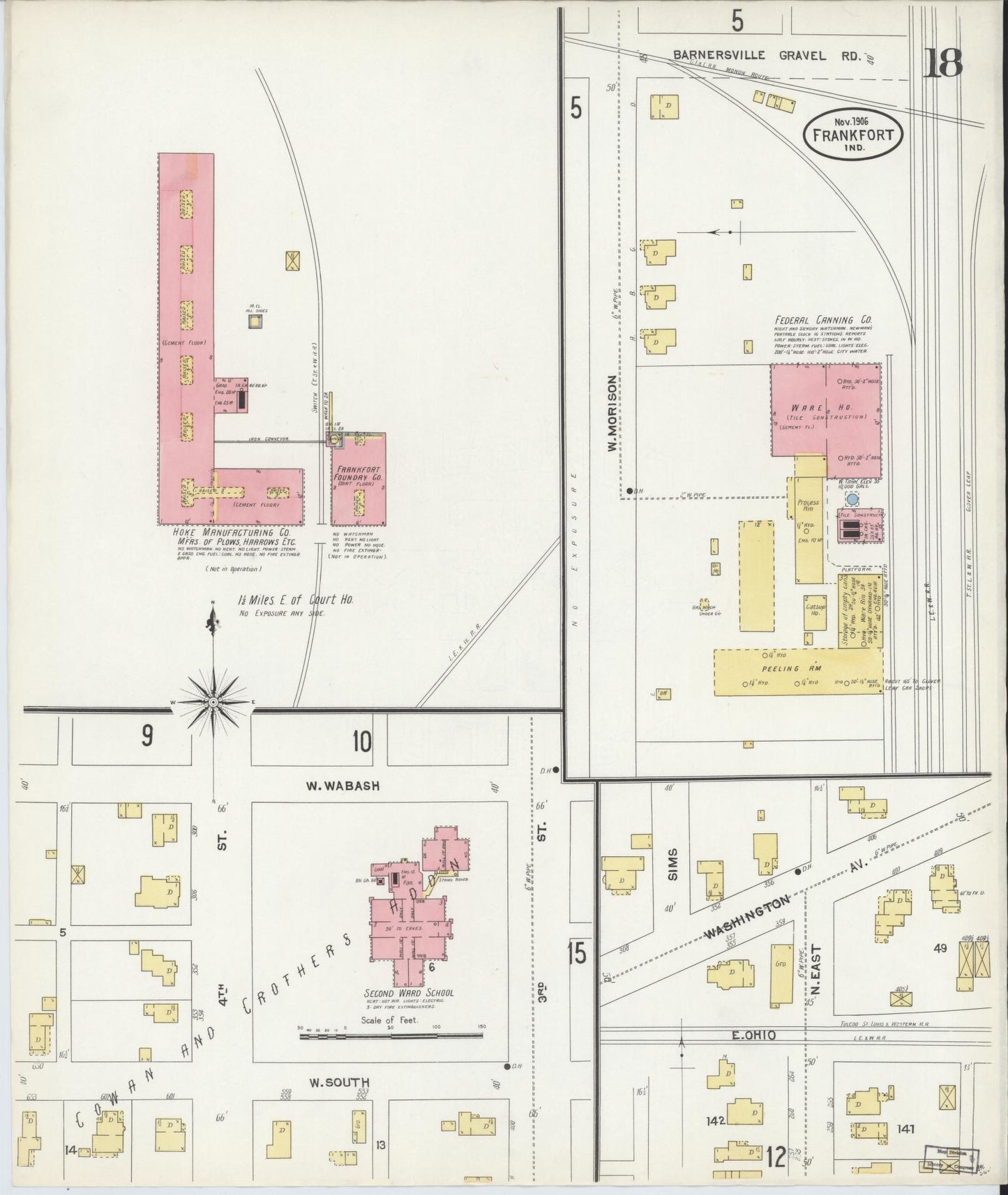 Sanborn Fire Insurance Map from Frankfort, Clinton County, Indiana (1906), Sheet #0018 - Historic Sanborn Fire Insurance Map Print, vintage old map wall art, antique decor, genealogy gift, Indiana Indiana map