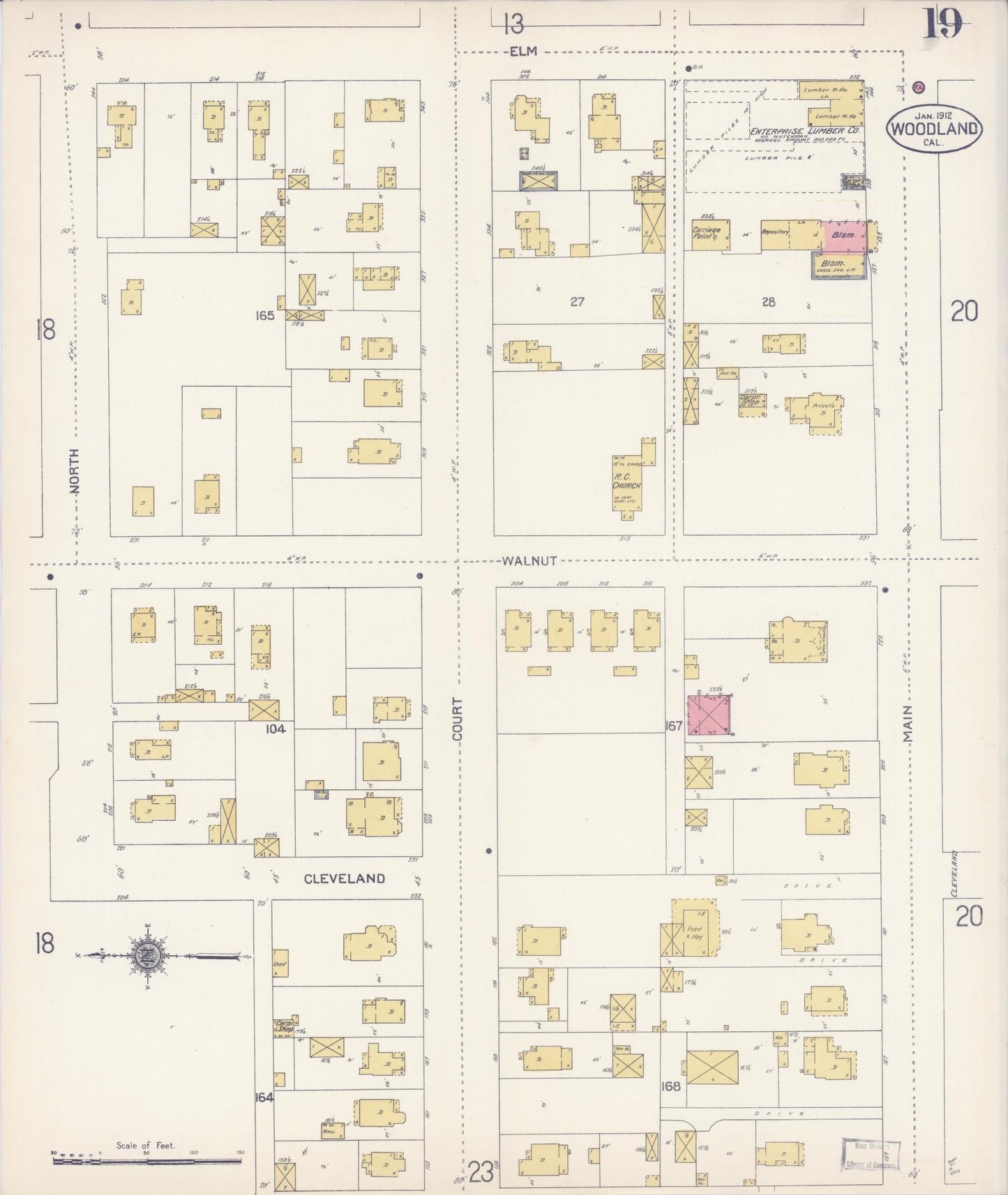 Sanborn Fire Insurance Map from Woodland, Yolo County, California (1912), Sheet #0019 - Complete Map Set gallery image, historic Sanborn map, vintage wall art, California California