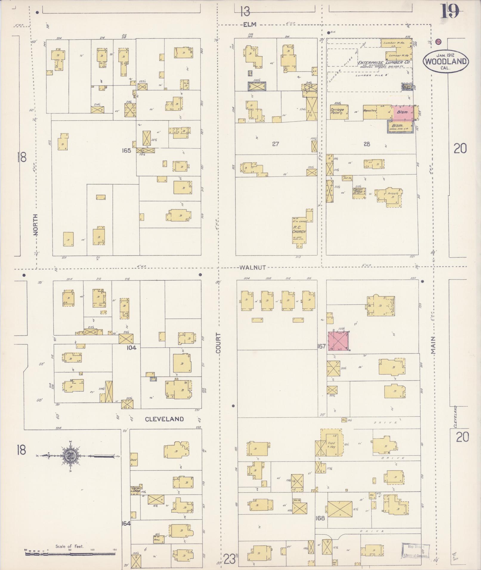 Sanborn Fire Insurance Map from Woodland, Yolo County, California (1912), Sheet #0019 - Complete Map Set gallery image, historic Sanborn map, vintage wall art, California California