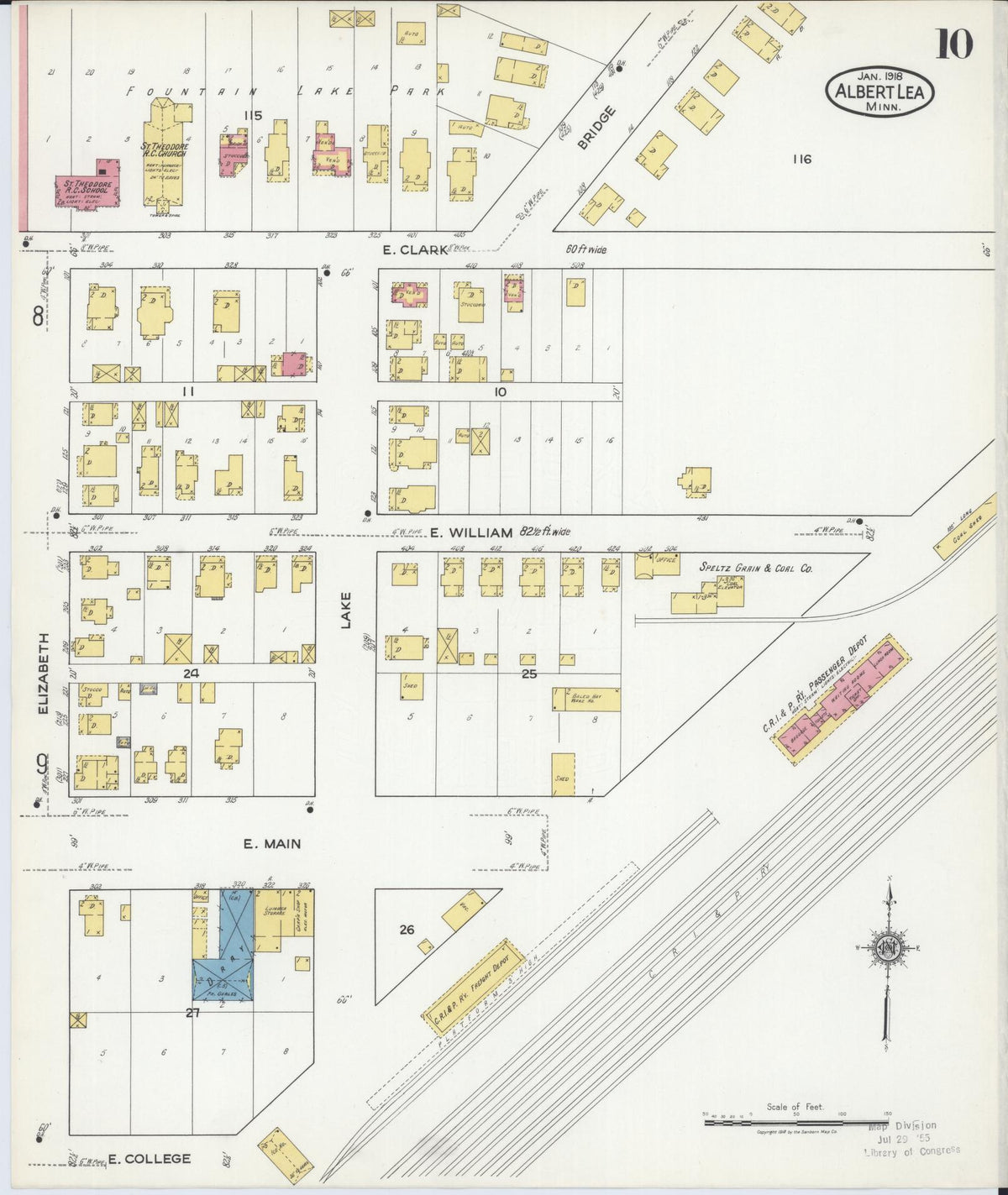 Sanborn Fire Insurance Map from Albert Lea, Freeborn County, Minnesota (1918), Sheet #0010 - Historic Sanborn Fire Insurance Map Print, vintage old map wall art, antique decor, genealogy gift, Minnesota Minnesota map
