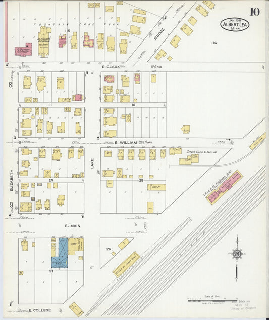 Sanborn Fire Insurance Map from Albert Lea, Freeborn County, Minnesota (1918), Sheet #0010 - Historic Sanborn Fire Insurance Map Print, vintage old map wall art, antique decor, genealogy gift, Minnesota Minnesota map
