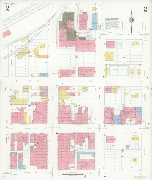 Sanborn Fire Insurance Map from Crete, Saline County, Nebraska (1935), Sheet #0002 - Historic Sanborn Fire Insurance Map Print, vintage old map wall art, antique decor, genealogy gift, Nebraska Nebraska map