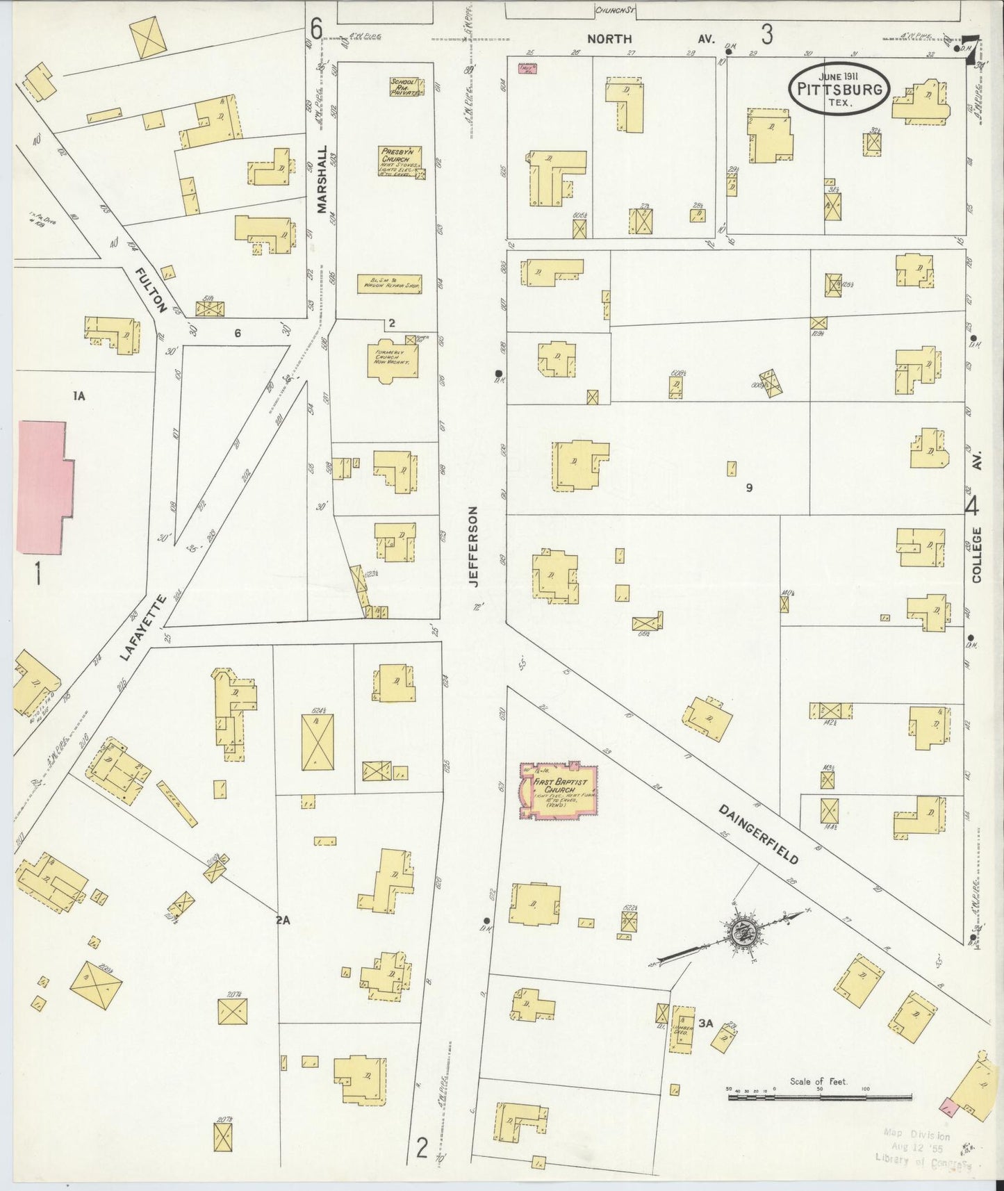Sanborn Fire Insurance Map from Pittsburg, Camp County, Texas (1911), Sheet #0007 - Historic Sanborn Fire Insurance Map Print, vintage old map wall art, antique decor, genealogy gift, Texas Texas map