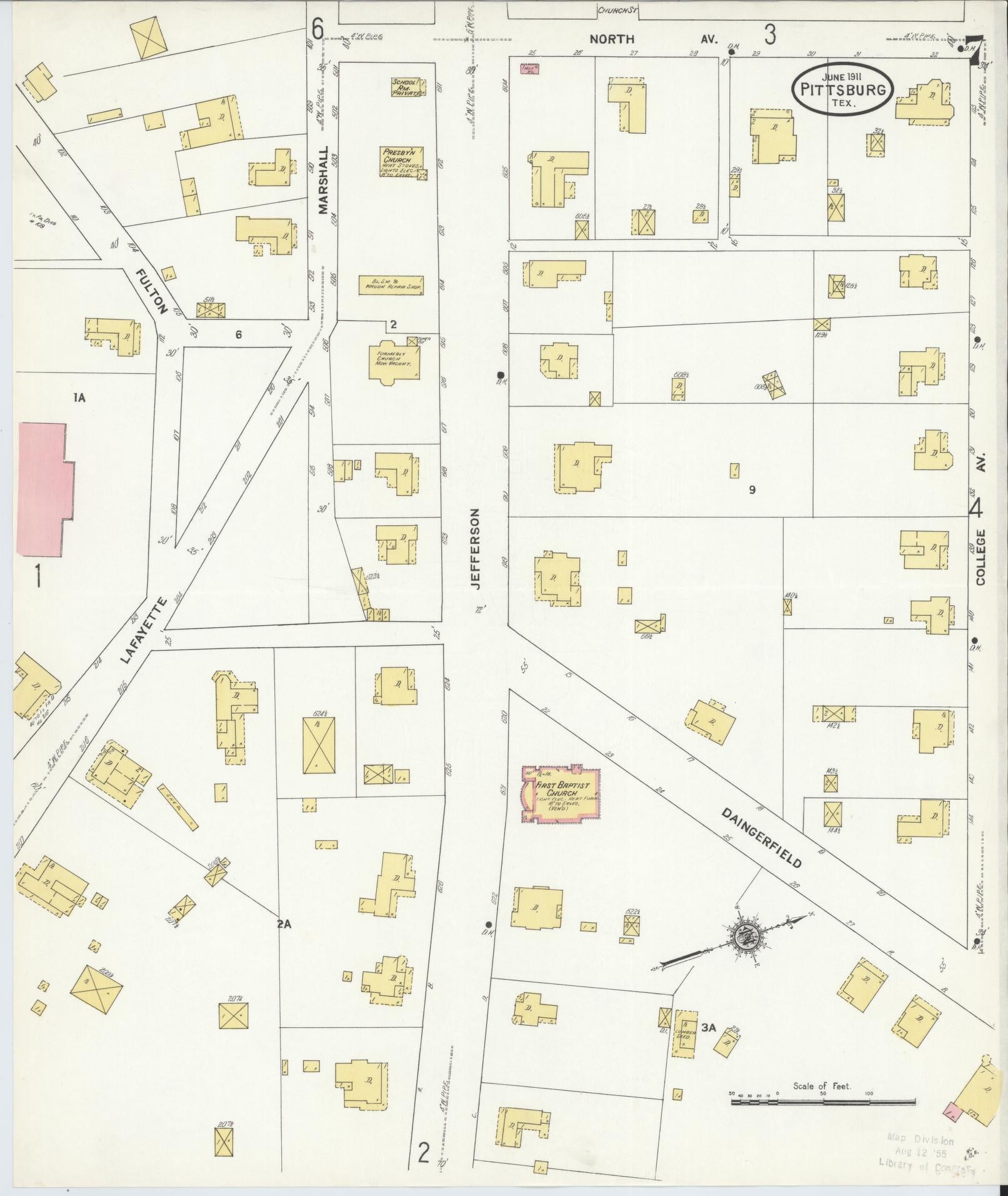 Sanborn Fire Insurance Map from Pittsburg, Camp County, Texas (1911), Sheet #0007 - Historic Sanborn Fire Insurance Map Print, vintage old map wall art, antique decor, genealogy gift, Texas Texas map