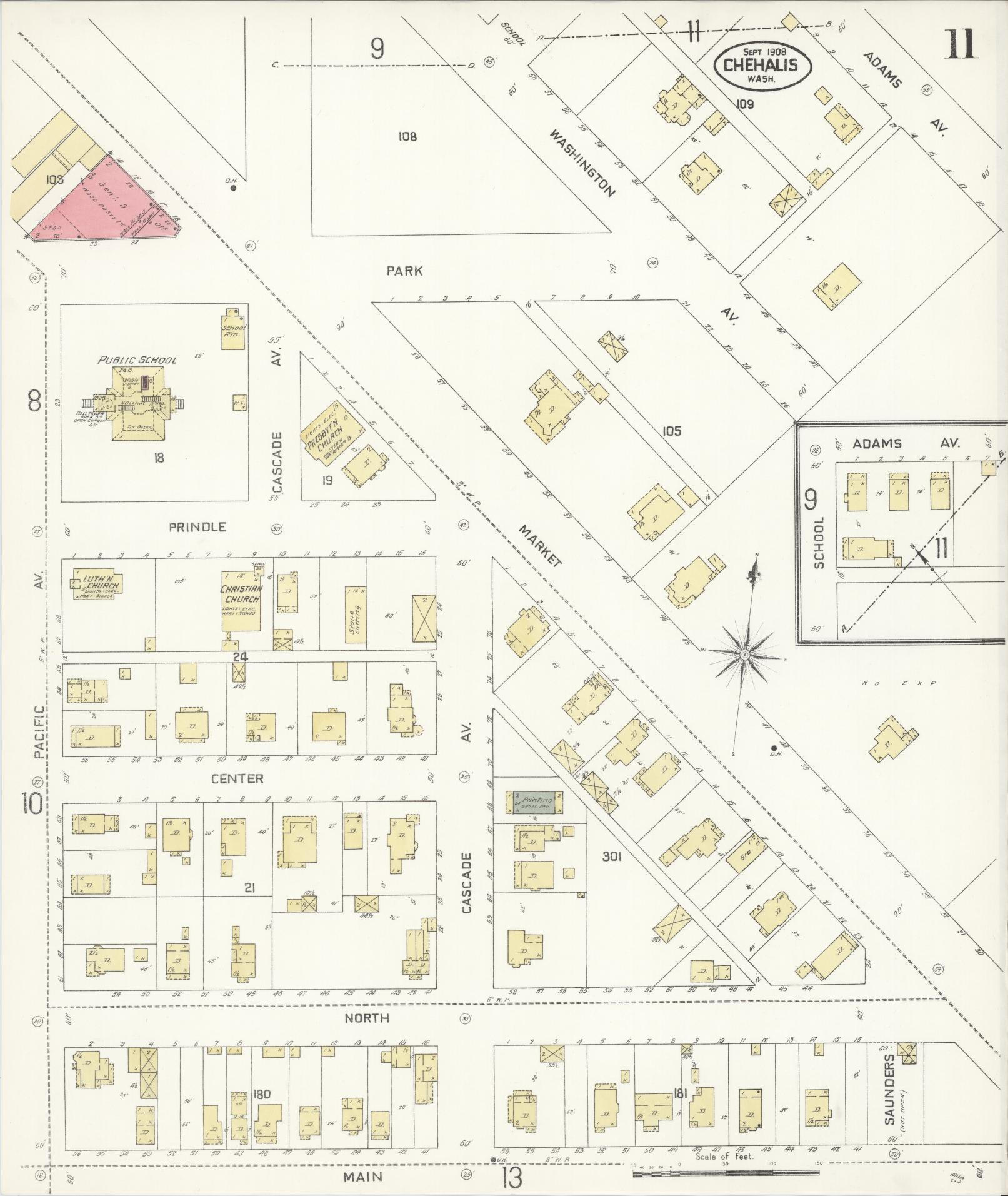 Sanborn Fire Insurance Map from Chehalis, Lewis County, Washington (1908), Sheet #0011 - Historic Sanborn Fire Insurance Map Print, vintage old map wall art, antique decor, genealogy gift, Washington Washington map