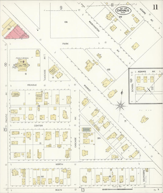 Sanborn Fire Insurance Map from Chehalis, Lewis County, Washington (1908), Sheet #0011 - Historic Sanborn Fire Insurance Map Print, vintage old map wall art, antique decor, genealogy gift, Washington Washington map