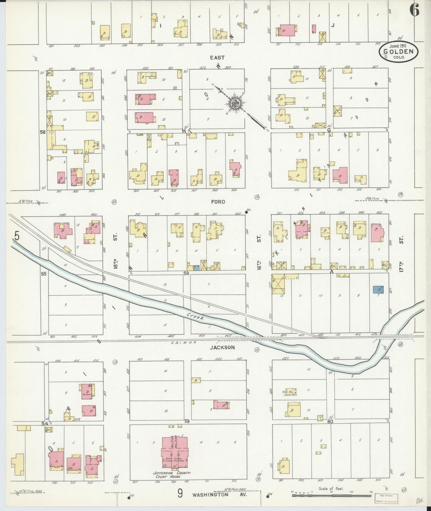 Sanborn Fire Insurance Map from Golden, Jefferson County, Colorado (1911), Sheet #0006 - Complete Map Set gallery image, historic Sanborn map, vintage wall art, Colorado Colorado