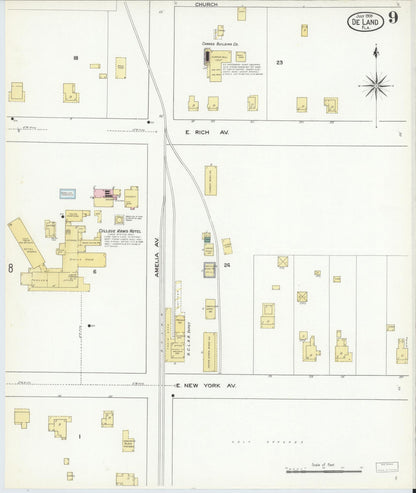 Sanborn Fire Insurance Map from De Land, Volusia County, Florida (1909), Sheet #0009 - Complete Map Set gallery image, historic Sanborn map, vintage wall art, Florida Florida