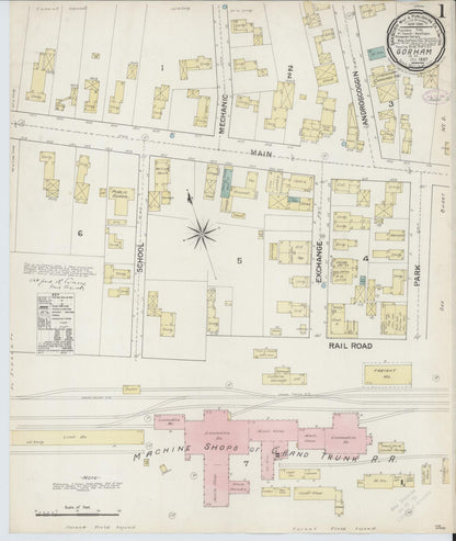 Sanborn Fire Insurance Map from Gorham, Coos County, New Hampshire (1887), Sheet #0001 - Complete Map Set gallery image, historic Sanborn map, vintage wall art, New Hampshire New Hampshire