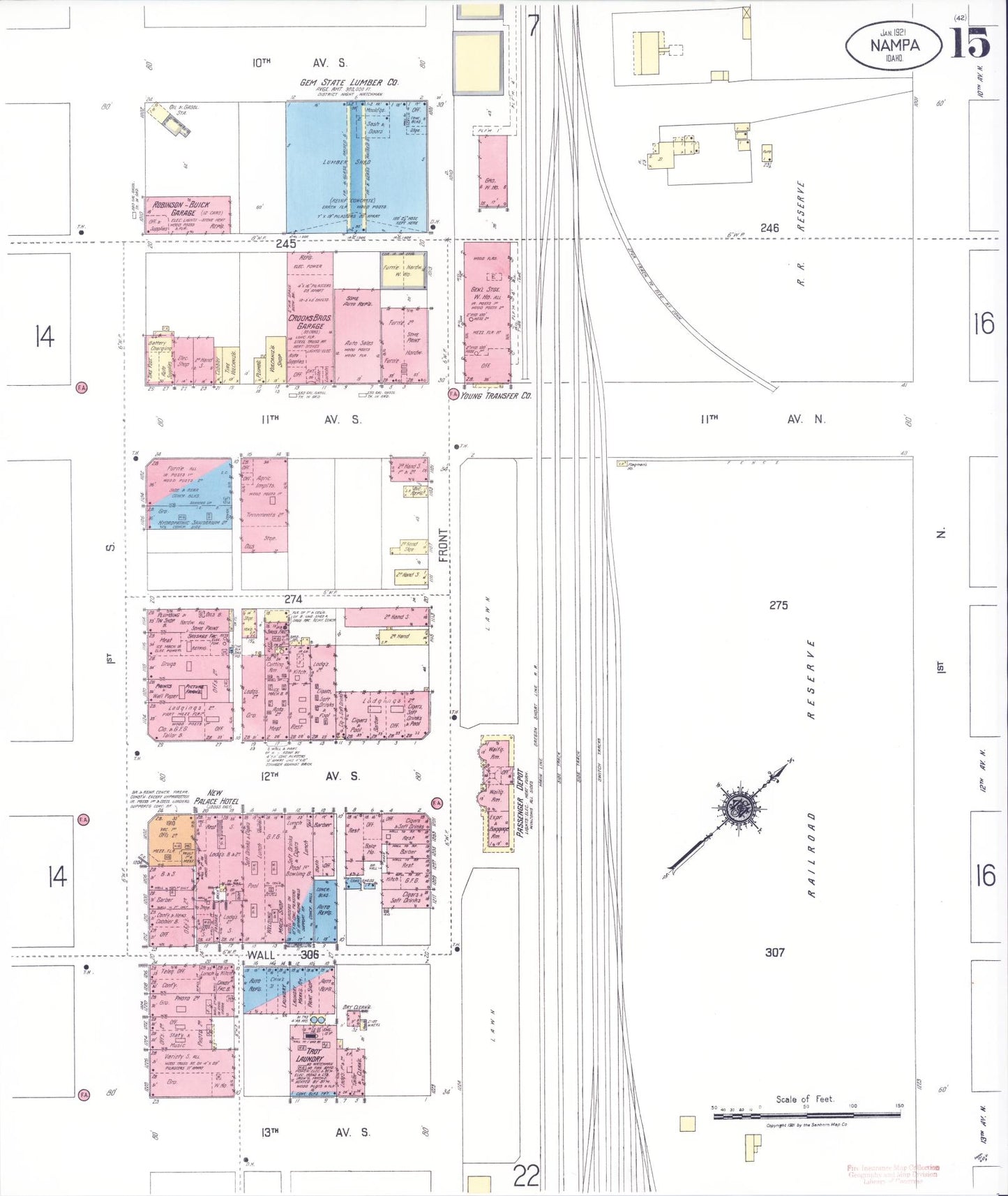 Sanborn Fire Insurance Map from Nampa, Canyon County, Idaho (1921), Sheet #0015 - Complete Map Set gallery image, historic Sanborn map, vintage wall art, Idaho Idaho