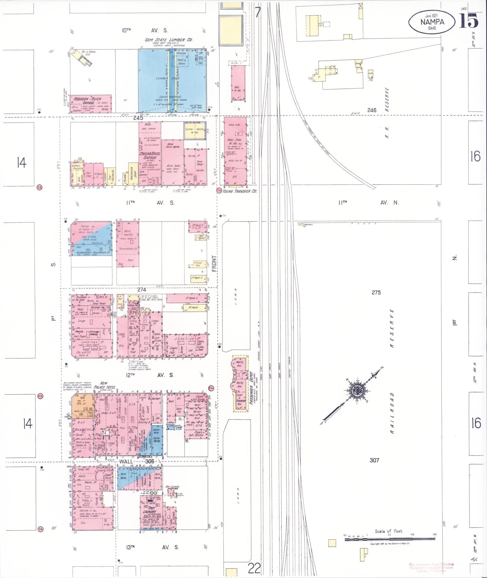 Sanborn Fire Insurance Map from Nampa, Canyon County, Idaho (1921), Sheet #0015 - Complete Map Set gallery image, historic Sanborn map, vintage wall art, Idaho Idaho