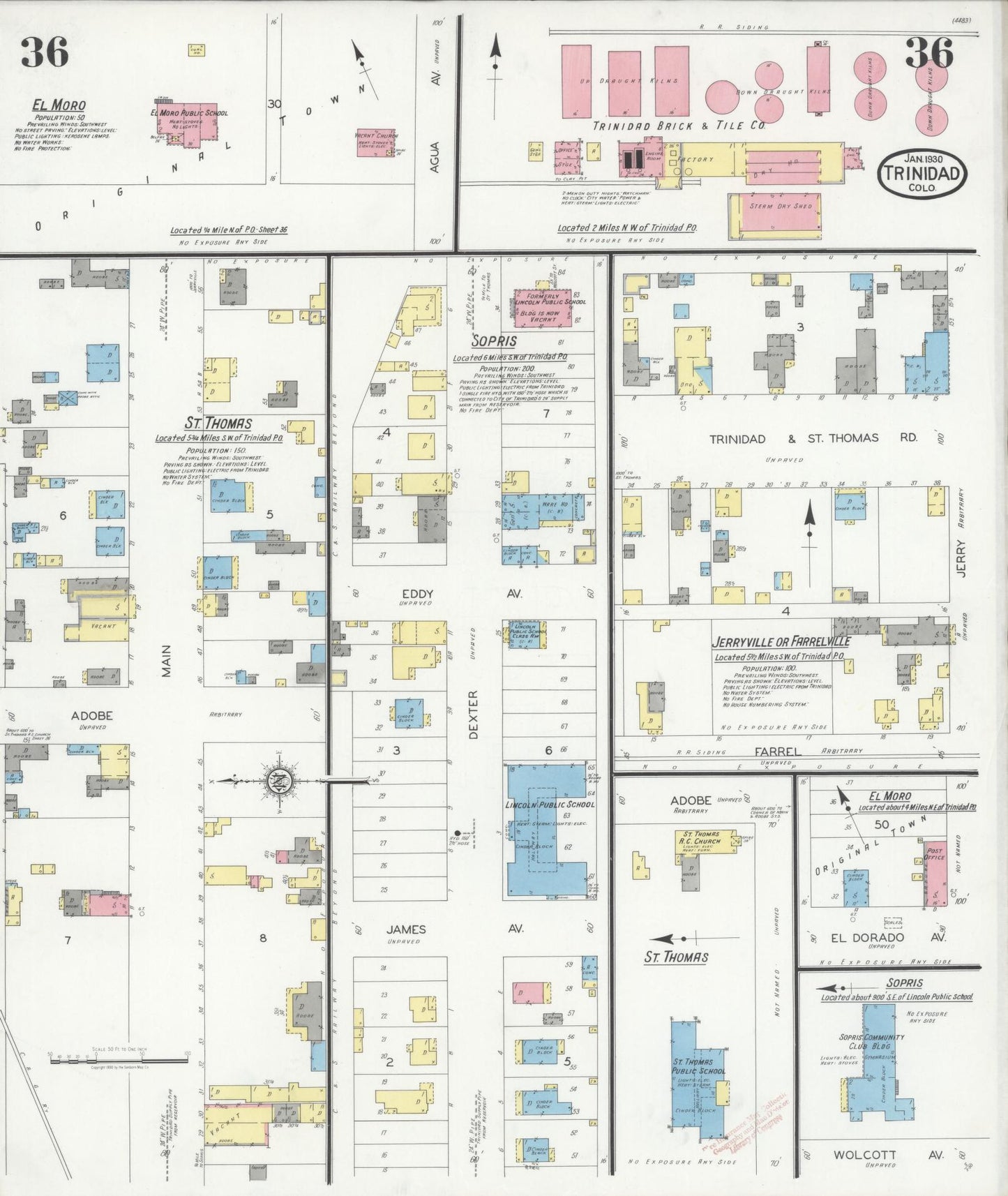 Sanborn Fire Insurance Map from Trinidad, Las Animas County, Colorado (1930), Sheet #0036 - Historic Sanborn Fire Insurance Map Print, vintage old map wall art, antique decor, genealogy gift, Colorado Colorado map