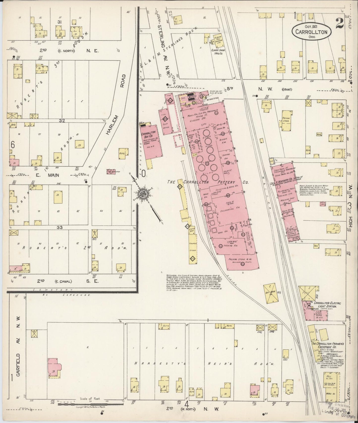 Sanborn Fire Insurance Map from Carrollton, Carroll County, Ohio (1921), Sheet #0002 - Historic Sanborn Fire Insurance Map Print, vintage old map wall art, antique decor, genealogy gift, Ohio Ohio map