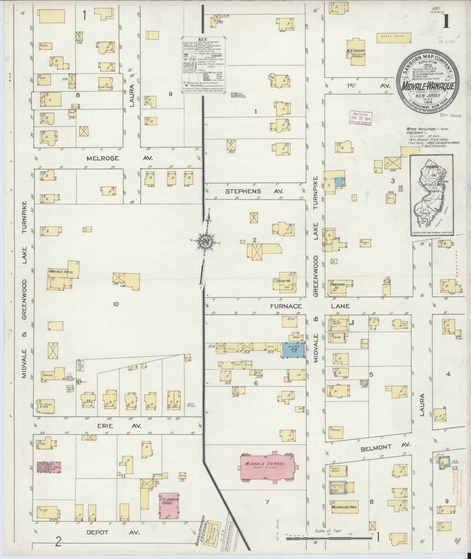 Sanborn Fire Insurance Map from Midvale-Wanaque, Passaic County, New Jersey. (1914) – Historic Sanborn Fire Insurance Map Print