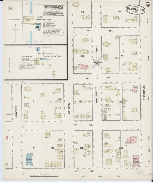 Sanborn Fire Insurance Map from Rochester, Olmsted County, Minnesota (1884), Sheet #0005 - Historic Sanborn Fire Insurance Map Print, vintage old map wall art, antique decor, genealogy gift, Minnesota Minnesota map