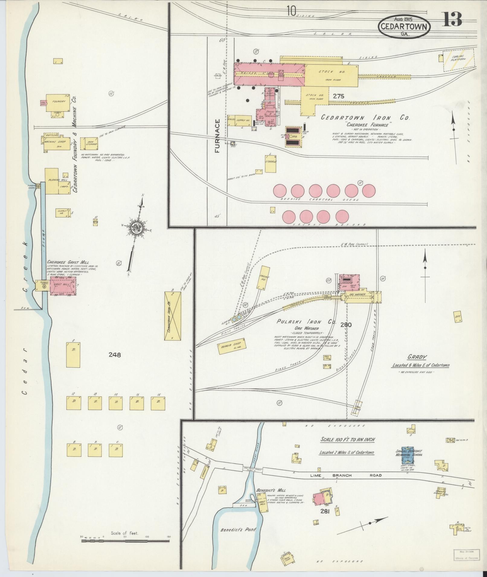 Sanborn Fire Insurance Map from Cedartown, Polk County, Georgia (1915), Sheet #0013 - Historic Sanborn Fire Insurance Map Print, vintage old map wall art, antique decor, genealogy gift, Georgia Georgia map
