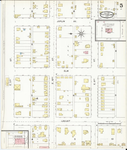 Sanborn Fire Insurance Map from Pittsburg, Crawford County, Kansas (1892), Sheet #0005 - Complete Map Set gallery image, historic Sanborn map, vintage wall art, Kansas Kansas