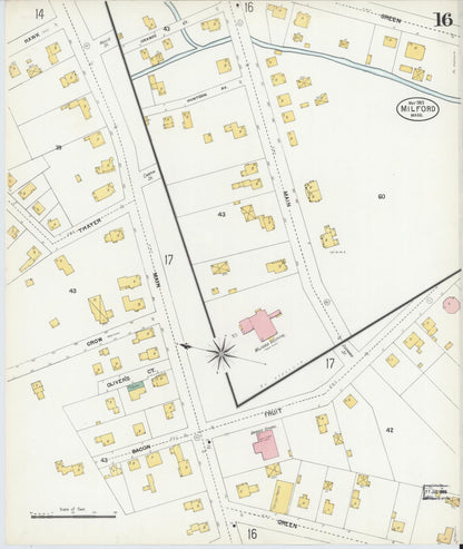 Sanborn Fire Insurance Map from Milford, Worcester County, Massachusetts (1903), Sheet #0016 - Historic Sanborn Fire Insurance Map Print, vintage old map wall art, antique decor, genealogy gift, Massachusetts Massachusetts map