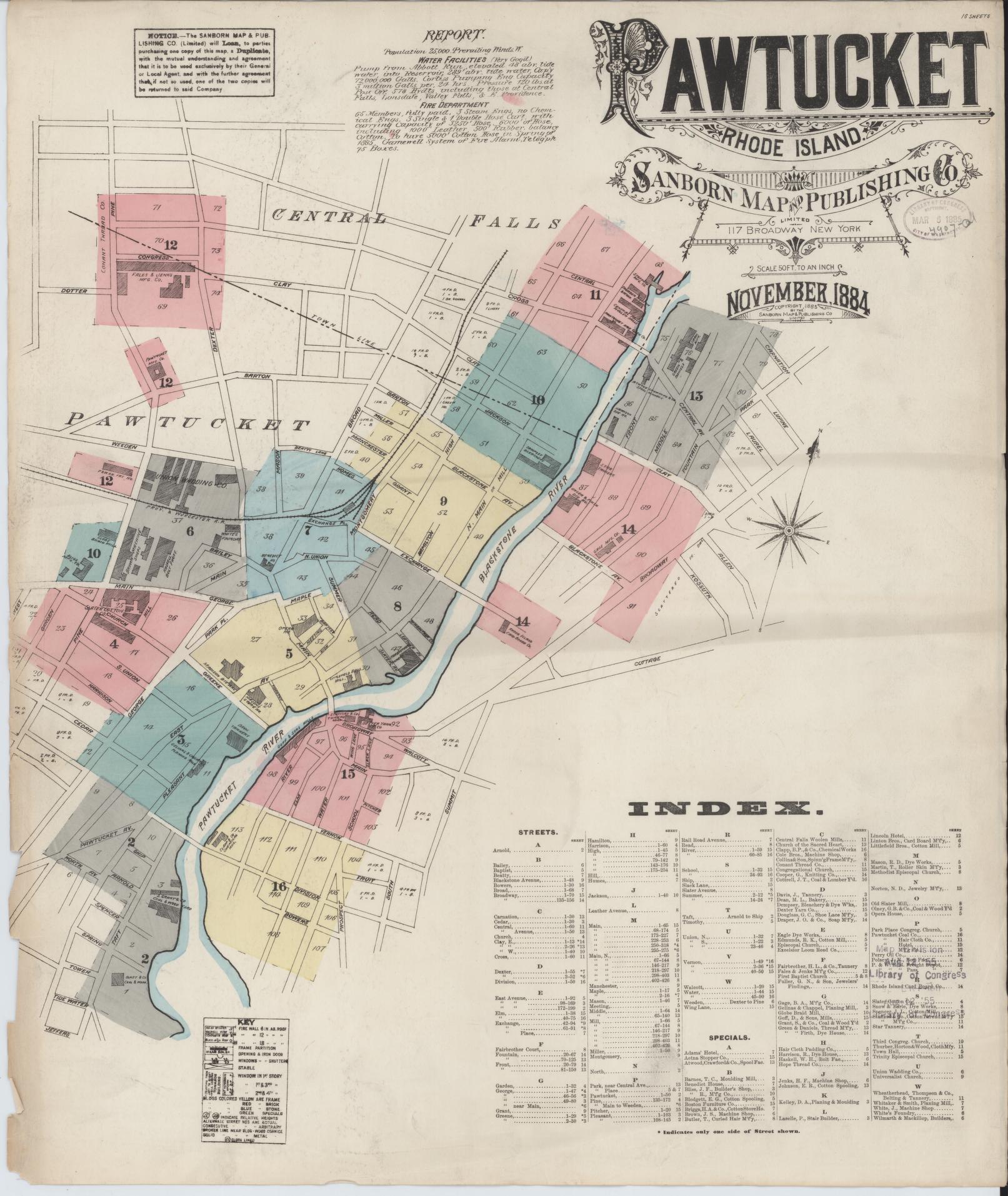 Sanborn Fire Insurance Map from Pawtucket, Providence County, Rhode Island. (1884) – Historic Sanborn Fire Insurance Map Print
