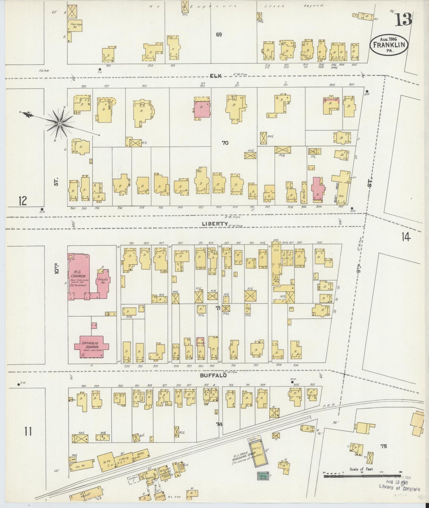 Sanborn Fire Insurance Map from Franklin, Venango County, Pennsylvania (1906), Sheet #0013 - Historic Sanborn Fire Insurance Map Print, vintage old map wall art, antique decor, genealogy gift, Pennsylvania Pennsylvania map