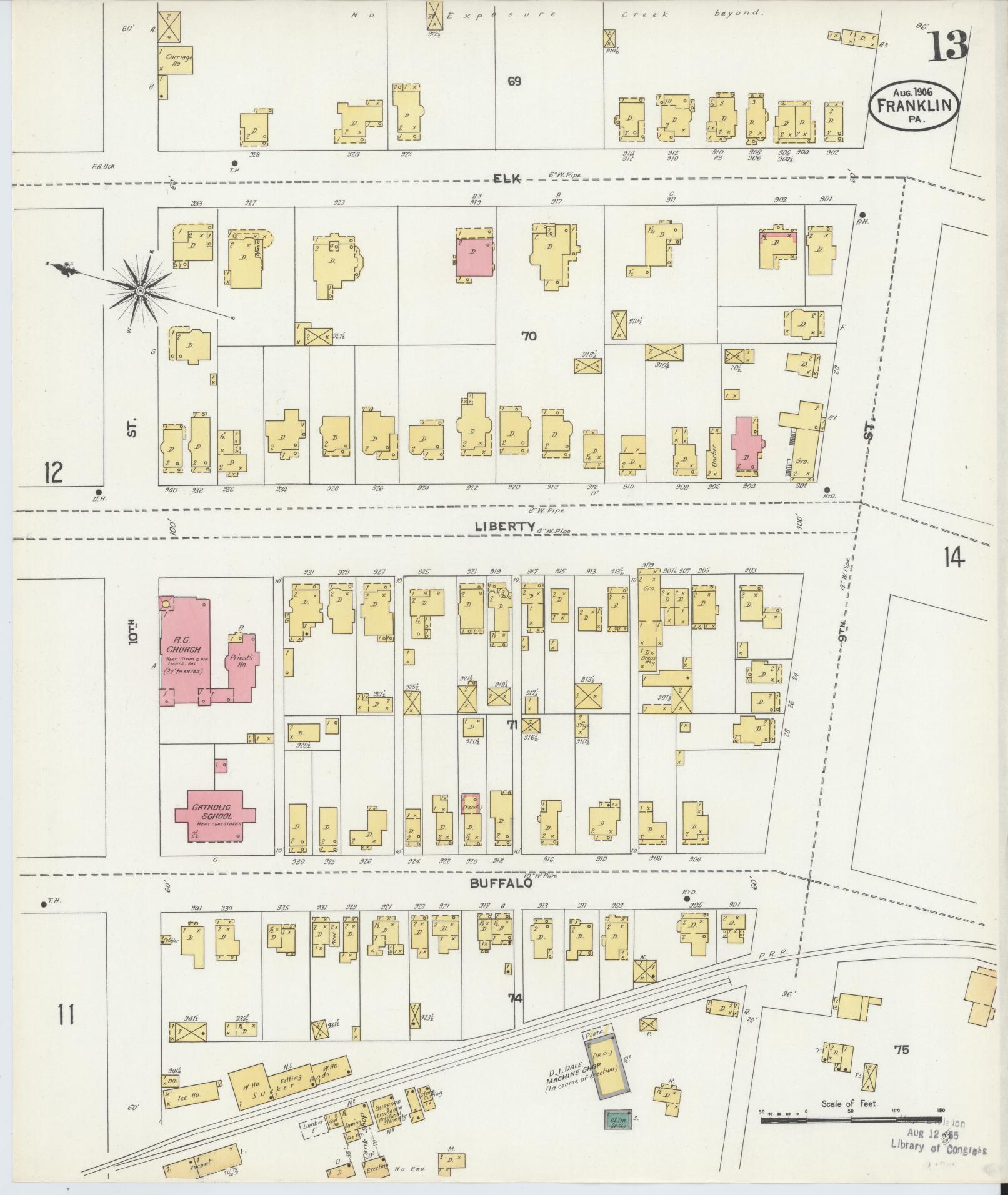 Sanborn Fire Insurance Map from Franklin, Venango County, Pennsylvania (1906), Sheet #0013 - Historic Sanborn Fire Insurance Map Print, vintage old map wall art, antique decor, genealogy gift, Pennsylvania Pennsylvania map