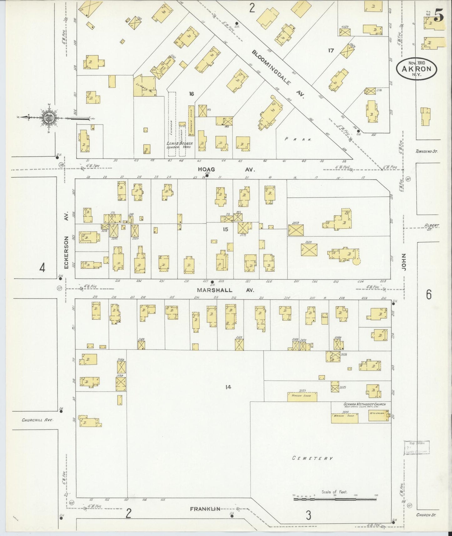 Sanborn Fire Insurance Map from Akron, Erie County, New York (1910), Sheet #0005 - Complete Map Set gallery image, historic Sanborn map, vintage wall art, New York New York