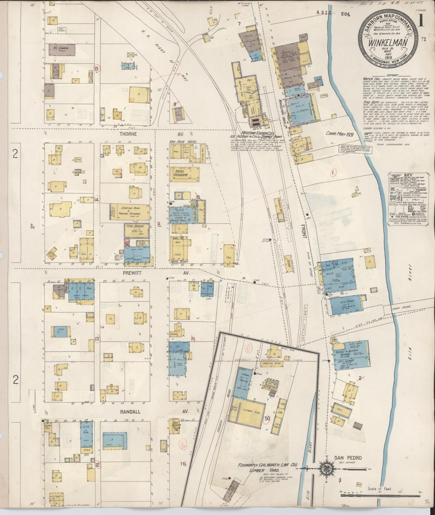Sanborn Fire Insurance Map from Winkelman, Gila County, Arizona. (1931) – Historic Sanborn Fire Insurance Map Print