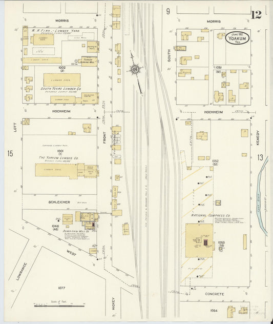 Sanborn Fire Insurance Map from Yoakum, De Witt And Lavaca Counties, Texas (1912), Sheet #0012 - Historic Sanborn Fire Insurance Map Print, vintage old map wall art, antique decor, genealogy gift, Texas Texas map