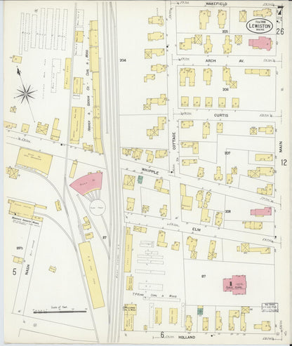 Sanborn Fire Insurance Map from Lewiston, Androscoggin County, Maine (1908), Sheet #0007 - Complete Map Set gallery image, historic Sanborn map, vintage wall art, Maine Maine