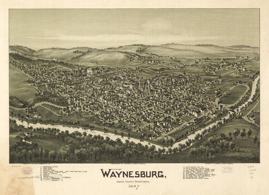 Waynesburg, Greene County, Pennsylvania, 1897. (1897) – Historic Bird’s-Eye View Panorama Print