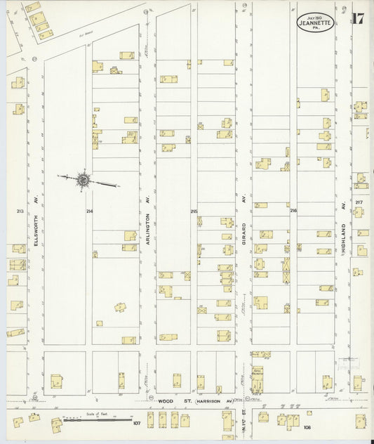 Sanborn Fire Insurance Map from Jeannette, Westmoreland County, Pennsylvania (1910), Sheet #0017 - Historic Sanborn Fire Insurance Map Print, vintage old map wall art, antique decor, genealogy gift, Pennsylvania Pennsylvania map