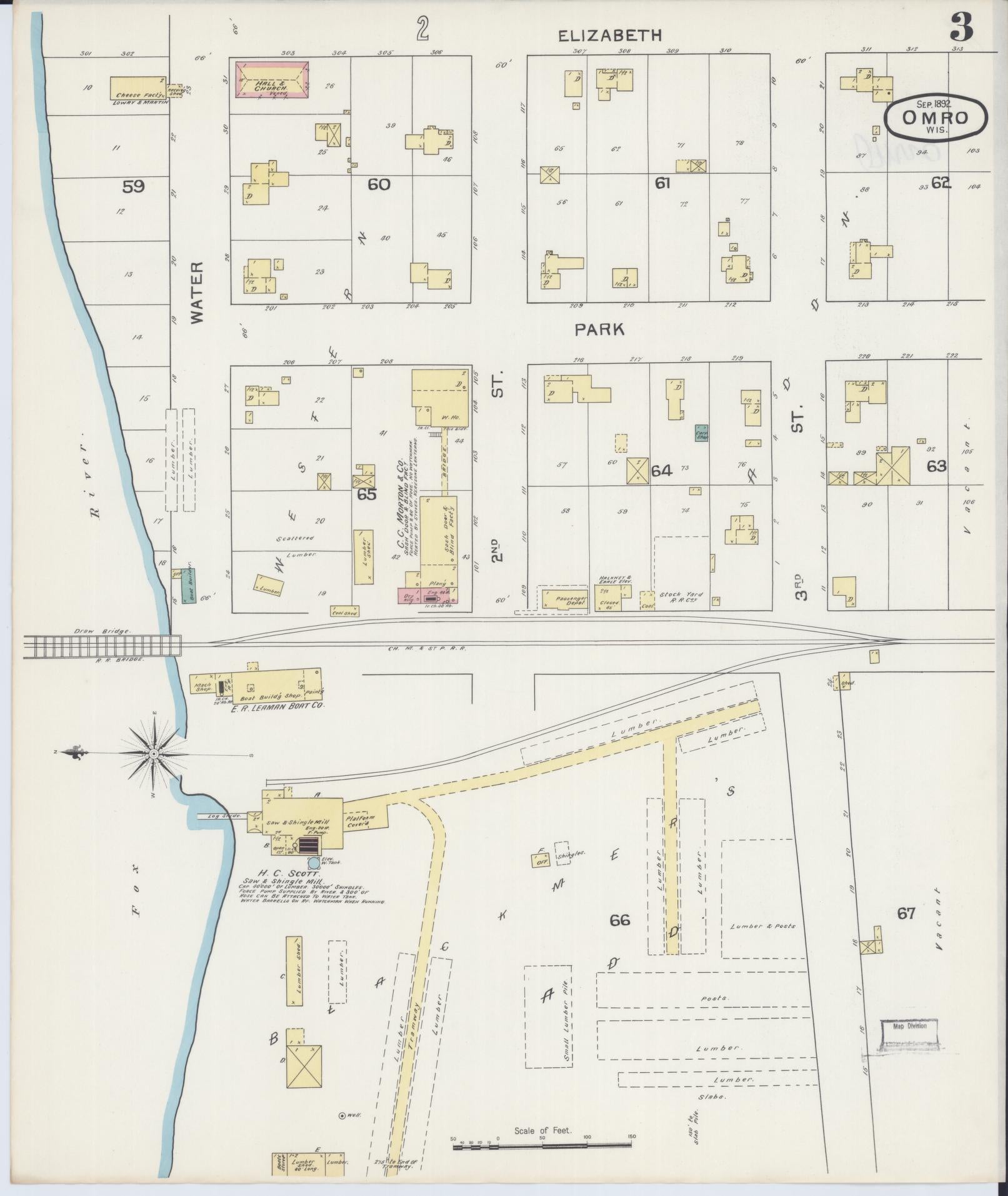 Sanborn Fire Insurance Map from Omro, Winnebago County, Wisconsin (1892), Sheet #0003 - Historic Sanborn Fire Insurance Map Print, vintage old map wall art, antique decor, genealogy gift, Wisconsin Wisconsin map
