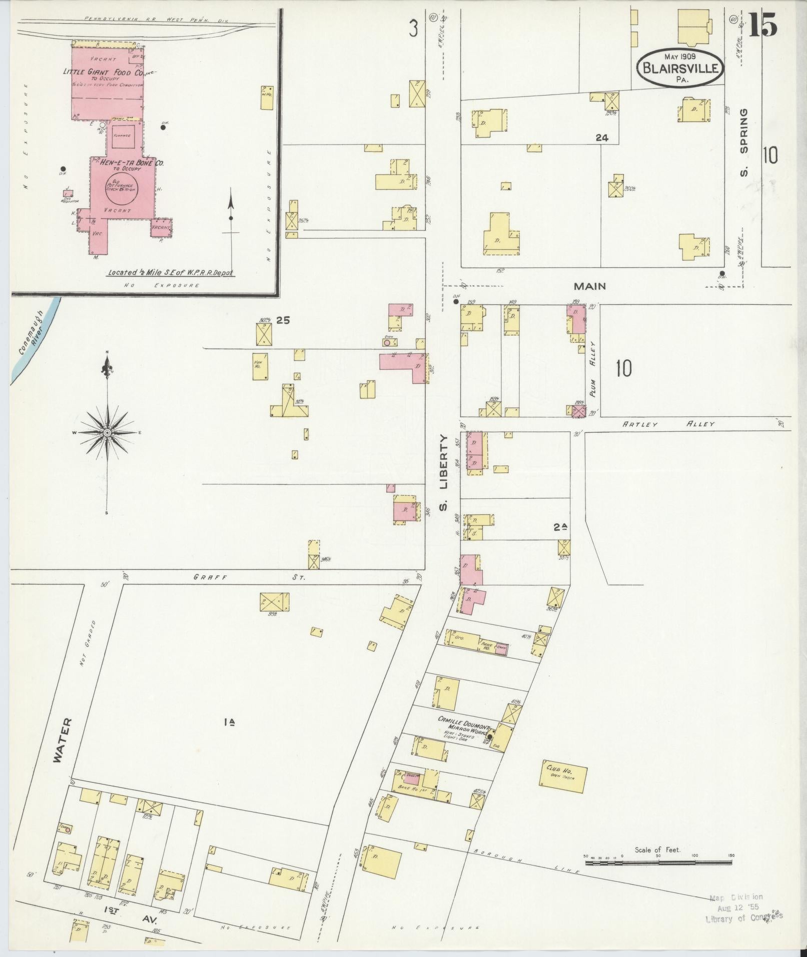 Sanborn Fire Insurance Map from Blairsville, Indiana County, Pennsylvania (1909), Sheet #0015 - Historic Sanborn Fire Insurance Map Print, vintage old map wall art, antique decor, genealogy gift, Pennsylvania Pennsylvania map