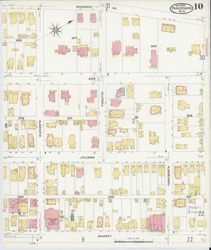 Sanborn Fire Insurance Map from Parkersburg, Wood County, West Virginia (1909), Sheet #0010 - Complete Map Set gallery image, historic Sanborn map, vintage wall art, West Virginia West Virginia