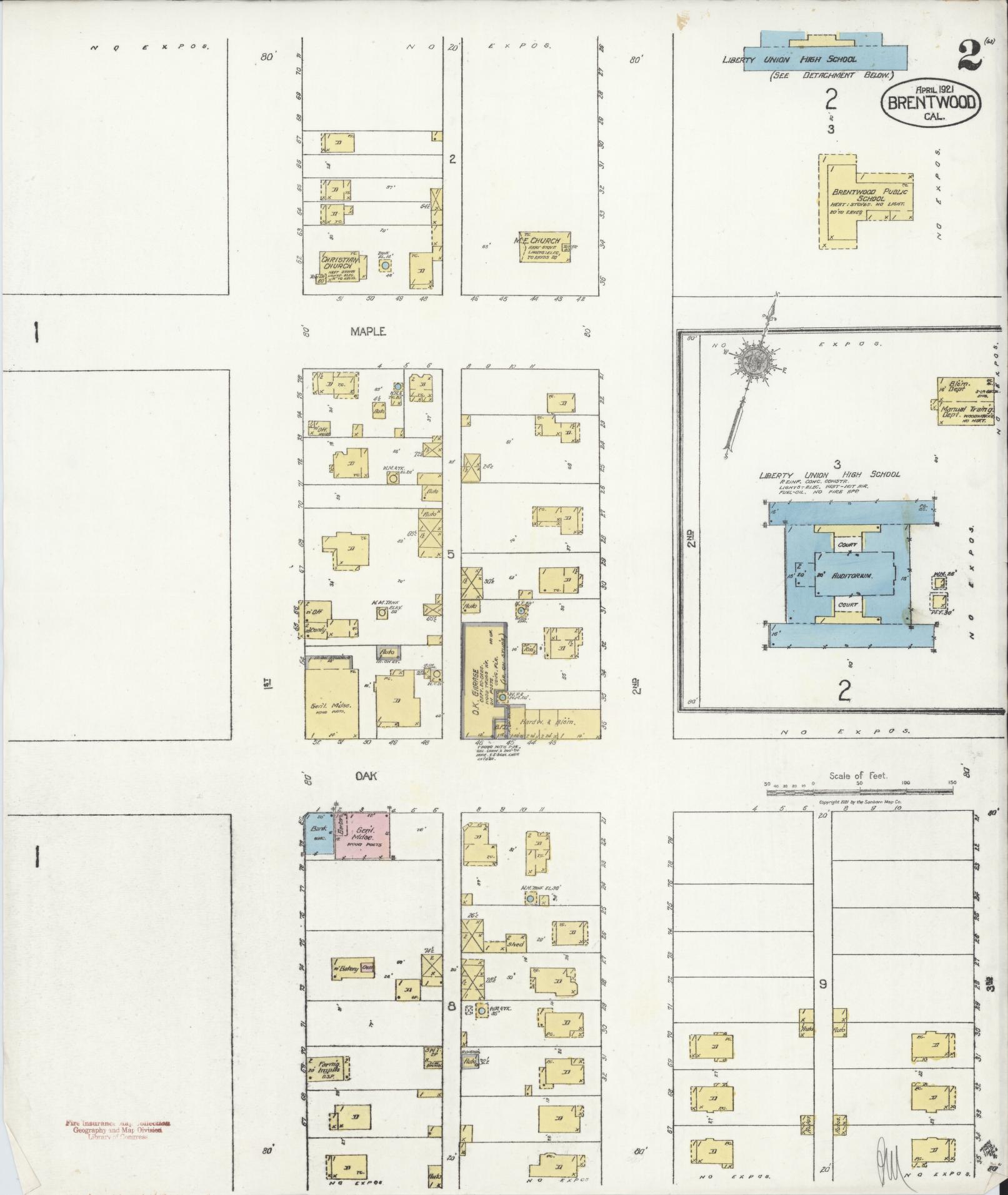 Sanborn Fire Insurance Map from Brentwood, Contra Costa County, California (1921), Sheet #0002 - Historic Sanborn Fire Insurance Map Print, vintage old map wall art, antique decor, genealogy gift, California California map