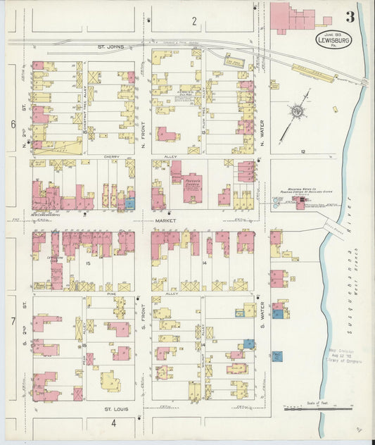 Sanborn Fire Insurance Map from Lewisburg, Union County, Pennsylvania (1913), Sheet #0003 - Historic Sanborn Fire Insurance Map Print, vintage old map wall art, antique decor, genealogy gift, Pennsylvania Pennsylvania map