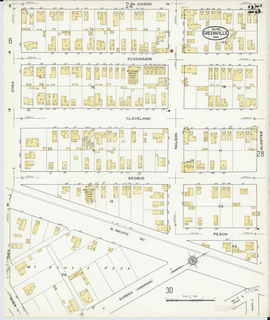Sanborn Fire Insurance Map from Greenville, Washington County, Mississippi (1915), Sheet #0025 - Historic Sanborn Fire Insurance Map Print, vintage old map wall art, antique decor, genealogy gift, Mississippi Mississippi map