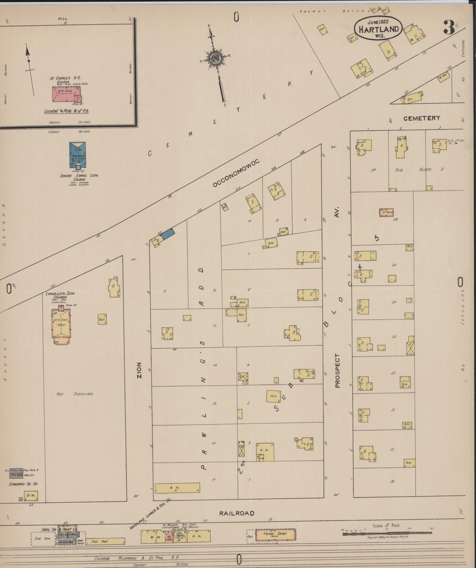Sanborn Fire Insurance Map from Hartland, Waukesha County, Wisconsin (1922), Sheet #0003 - Complete Map Set gallery image, historic Sanborn map, vintage wall art, Wisconsin Wisconsin
