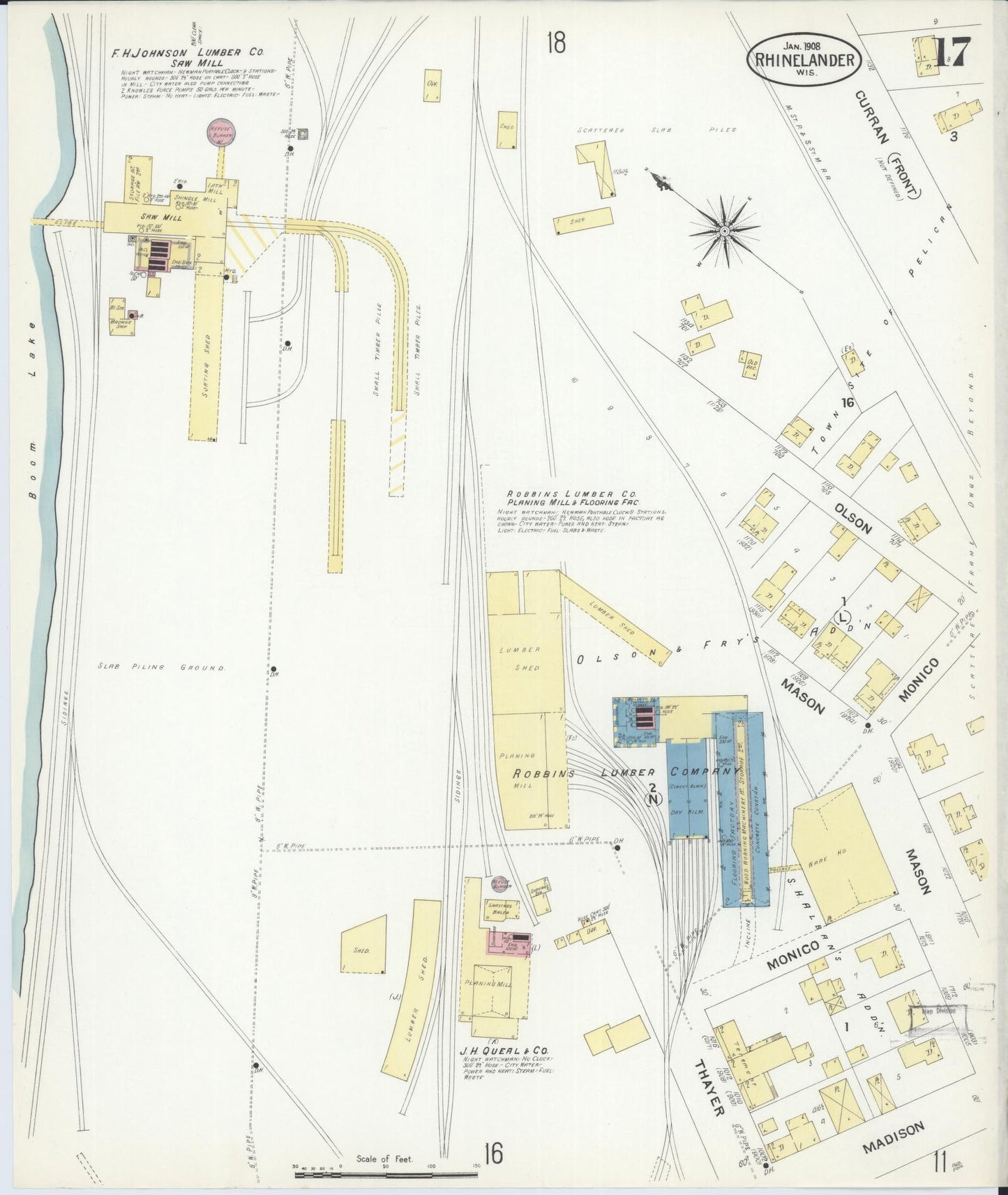 Sanborn Fire Insurance Map from Rhinelander, Oneida County, Wisconsin (1908), Sheet #0017 - Complete Map Set gallery image, historic Sanborn map, vintage wall art, Wisconsin Wisconsin